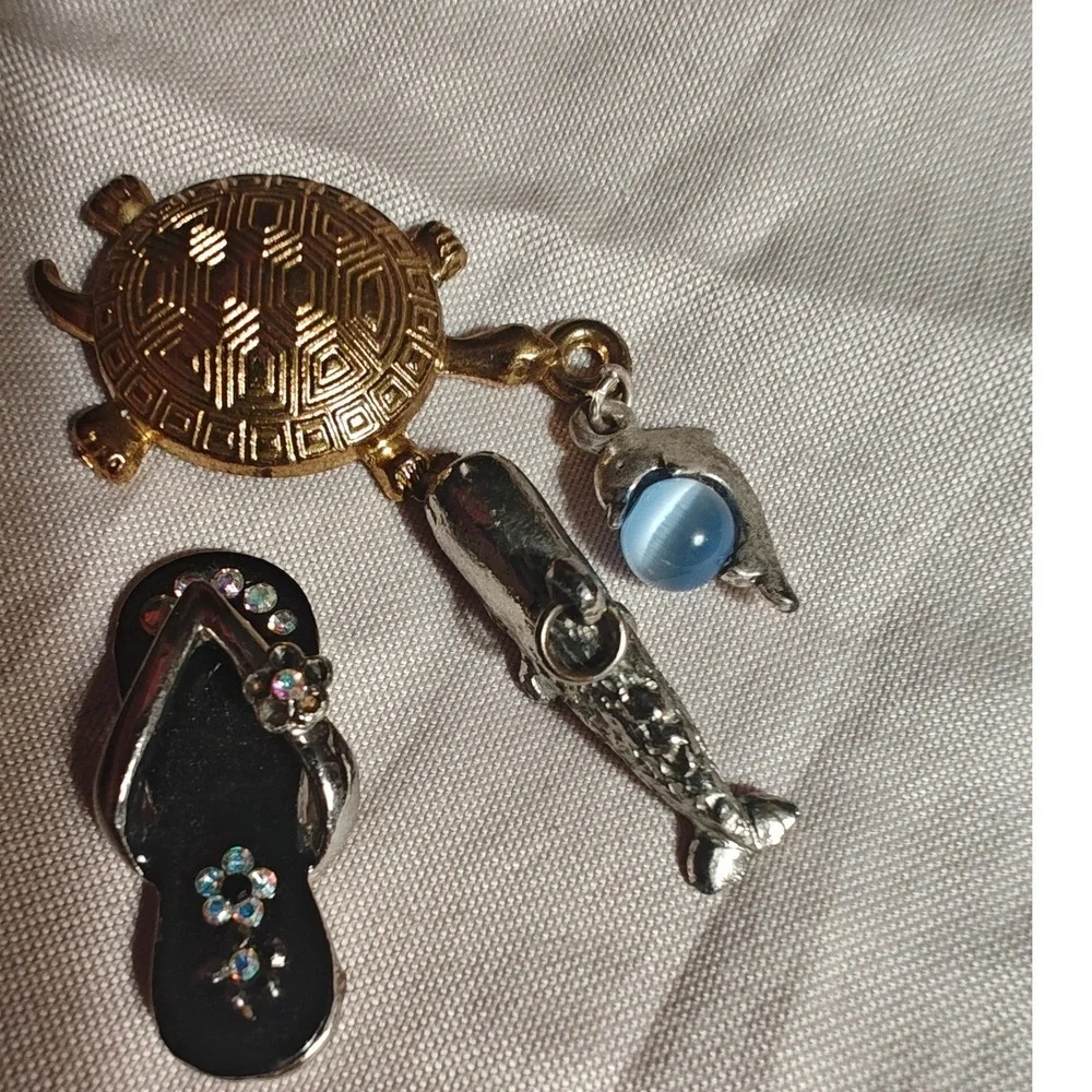Ocean Marine Beach Jewelry Charms Turtle Sperm Whale Dolphin Flip Flop 4pc